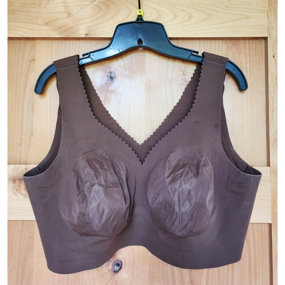 Evelyn & Bobbie The Evelyn Bra 2XL Brown Stretch‎ Comfort Scallop Wireless Pads